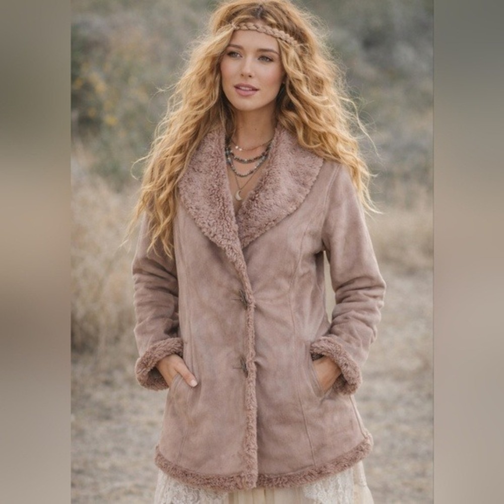 Vintage Y2K Jones New York Penny Lane Faux Suede Fur‎ Coat Women's Small Boho